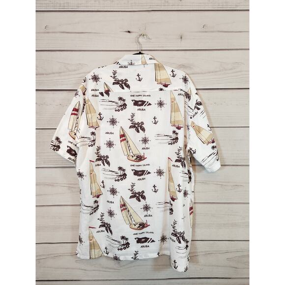 White Sands Men's Aruba Boat Vacation Printed Short Sleeve Button Down Shirt XL - Picture 2 of 5